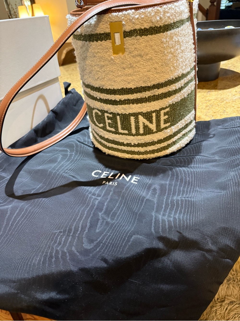 Authentic Celine 16 Striped Textile Bag